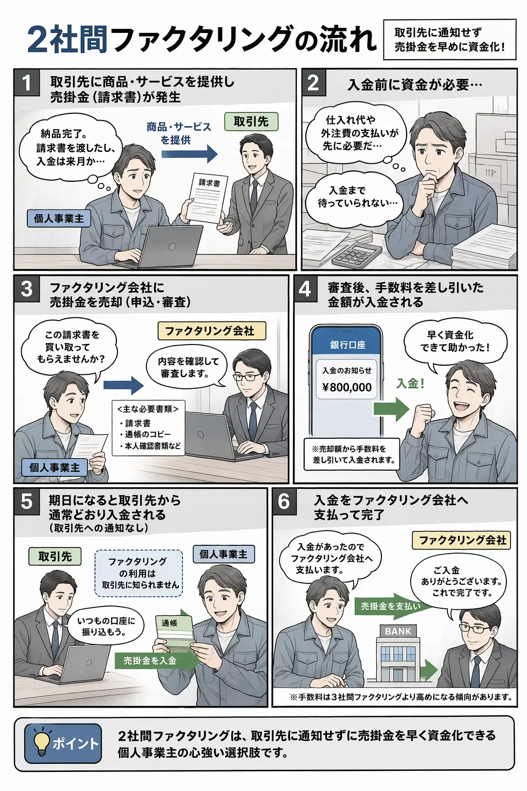 2社間ファクタリングの流れ