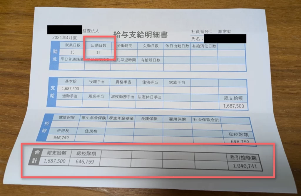 監査法人で時給15,000円の非常勤をやった時の給与明細