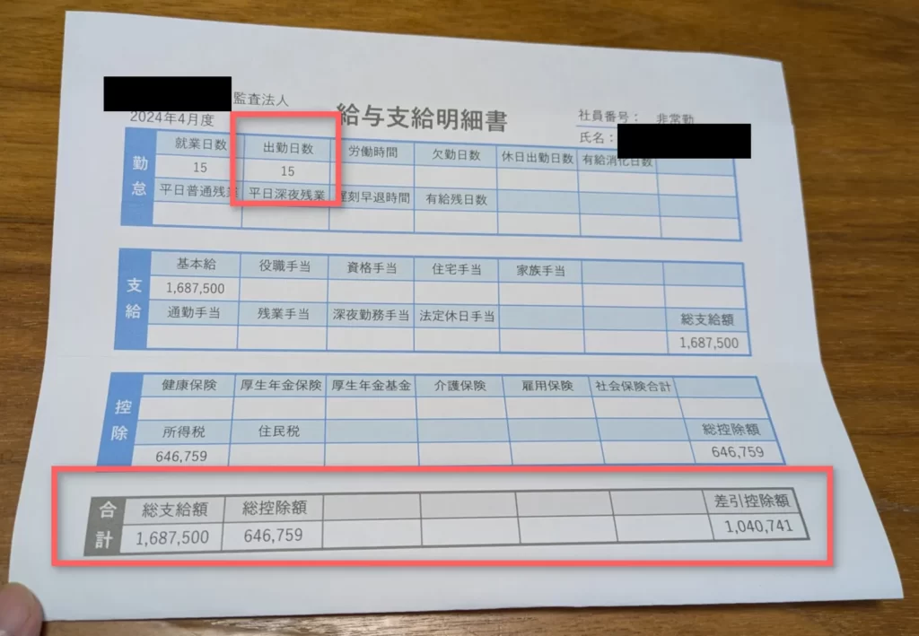 会計士が時給15,000円の監査法人で非常勤をしたときの給与明細